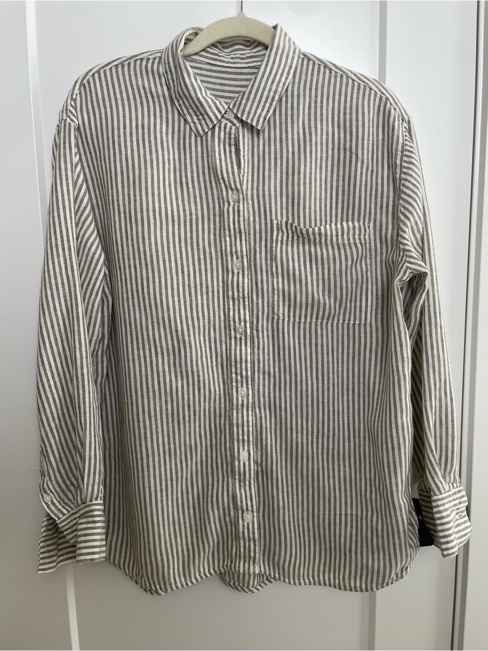 Oversized Neutral Striped Button-Up Shirt